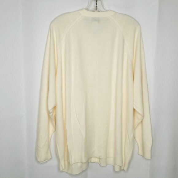 Vintage Womens Cardigan Sweater 3X Ivory Faux Pearl Buttons Modest Soft - Picture 2 of 4
